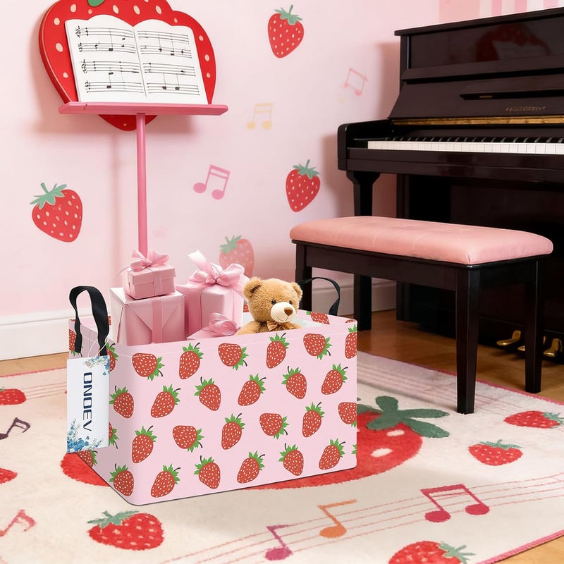 ONOEV Rectangular Girls' Waterproof Storage Bins Pink Gift Basket Suitable For Home Decoration Office and Toy Storage(Strawberry) - Image 5